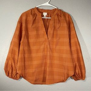 A New Day Orange Fall Puff Sleeve V Neck Blouse Size Small